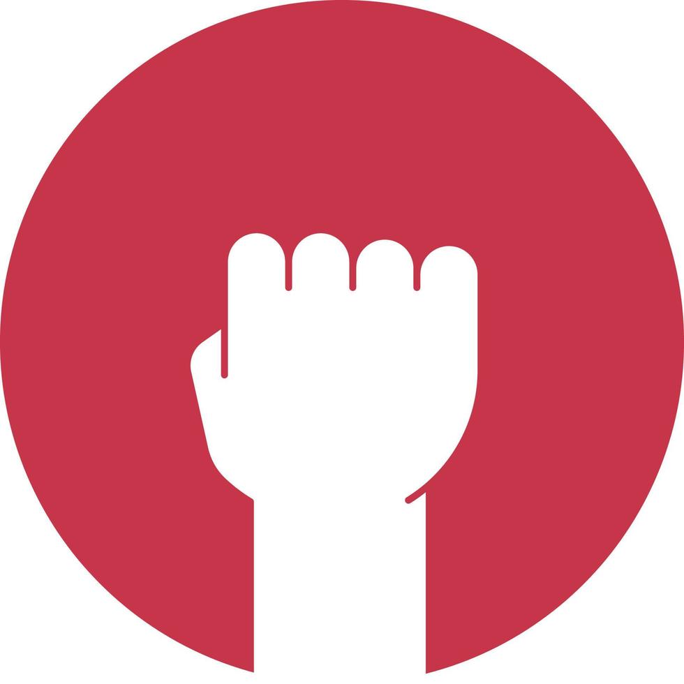 Raised fist glyph color icon. Clenched hand gesture. Silhouette symbol on red background. Negative space. Vector illustration