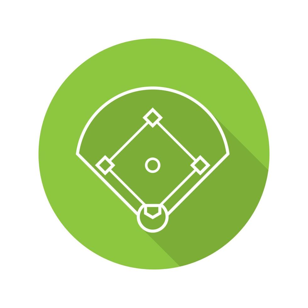 icono de la larga sombra plana lineal del campo de béisbol. esquema de campo de softbol. símbolo de contorno vectorial vector