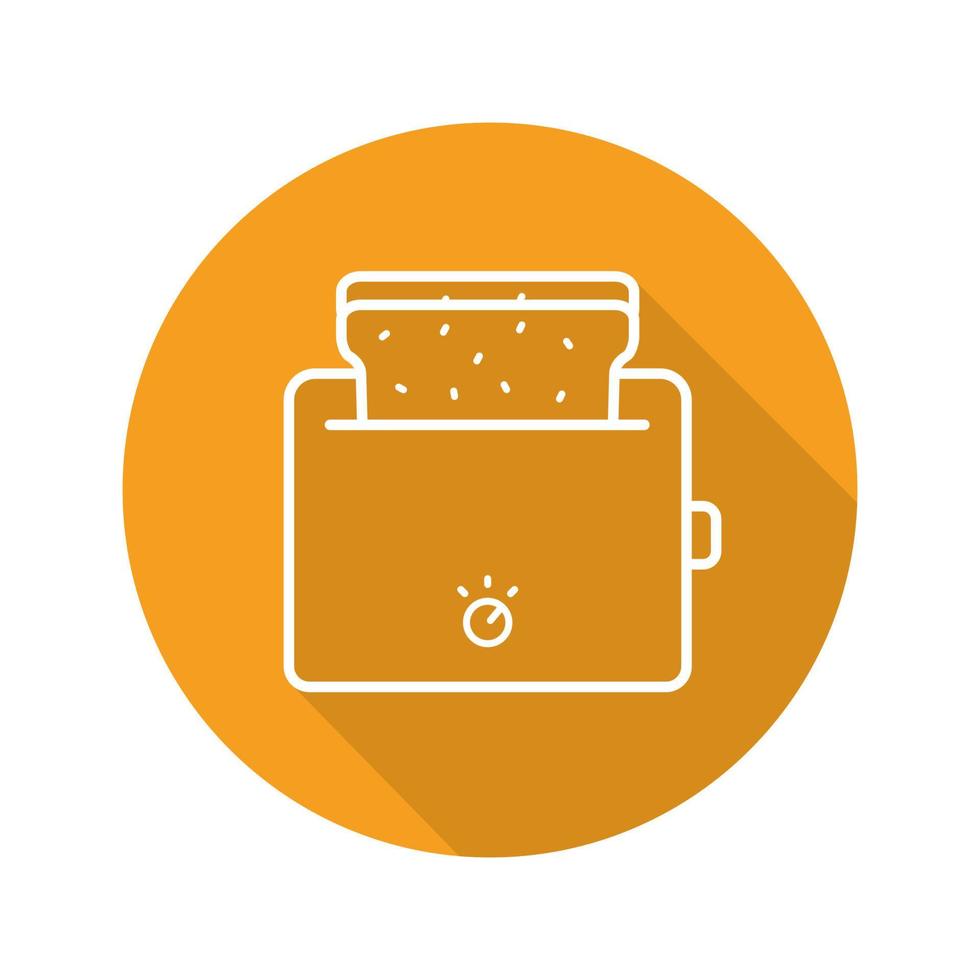 Toaster flat linear long shadow icon. Toasted bread. Vector outline symbol