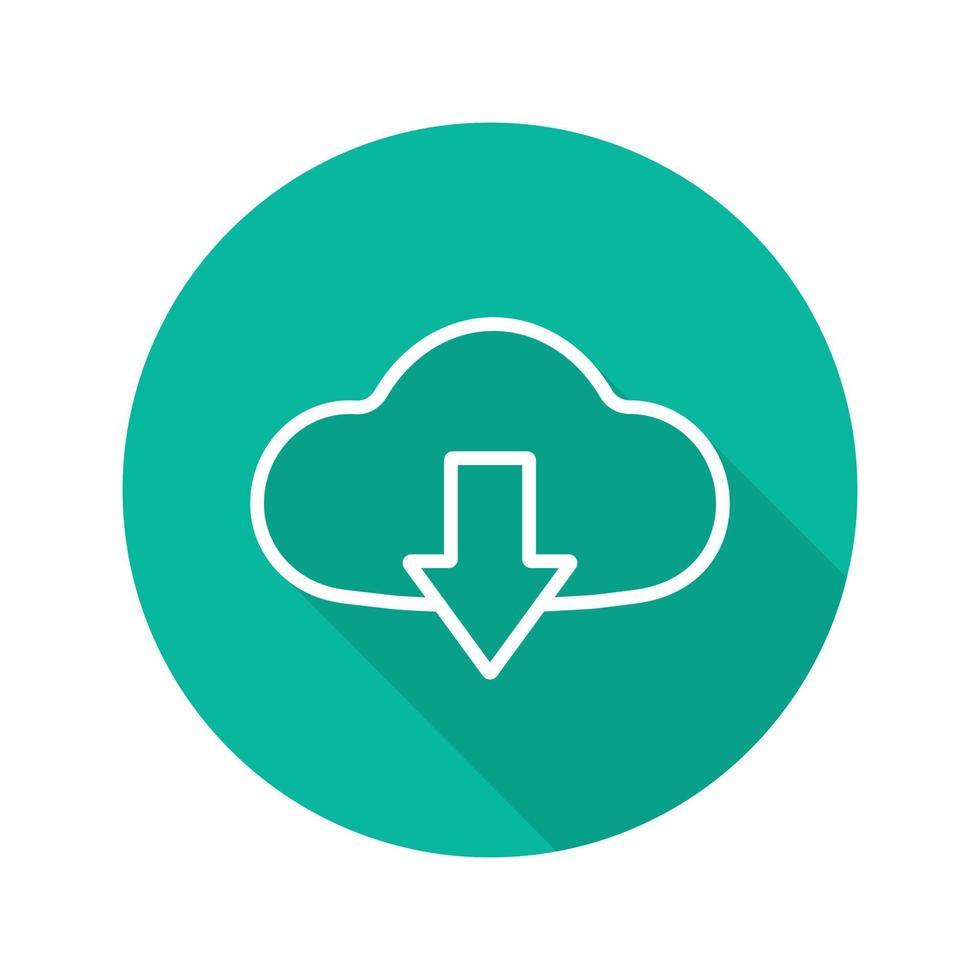 Cloud storage files download. Flat linear long shadow icon. Cloud computing. Vector outline symbol