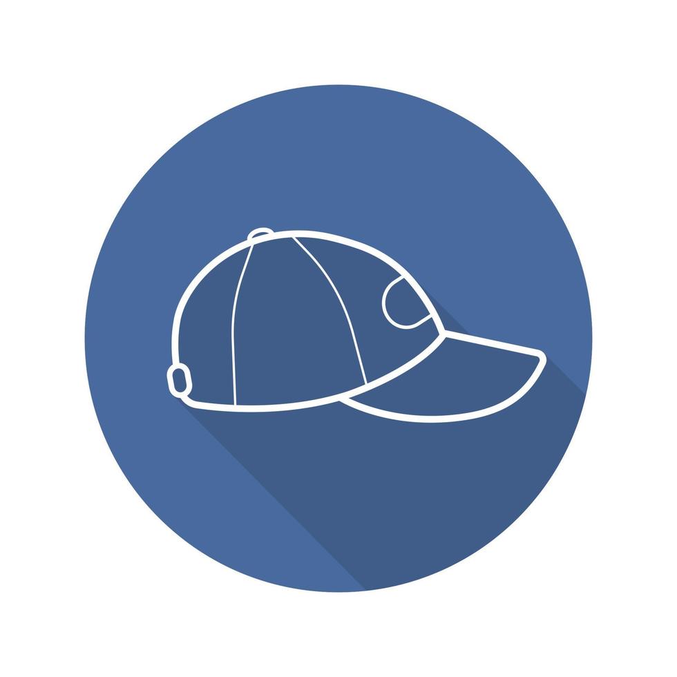 Baseball cap flat linear long shadow icon. Vector outline symbol