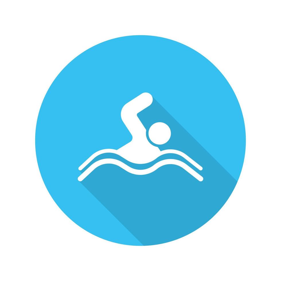 Swimmer flat design long shadow glyph icon. Swimming man. Vector silhouette illustration