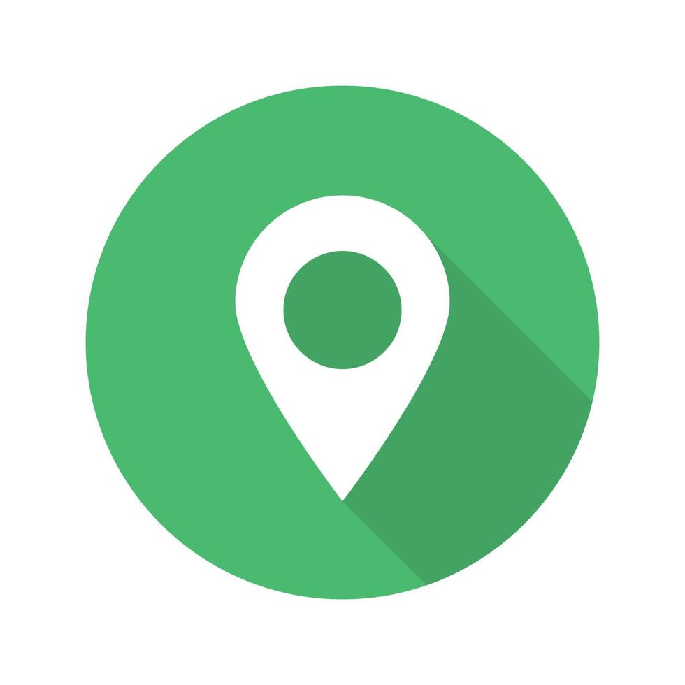 Pinpoint flat design long shadow glyph icon. Geo location mark. Vector silhouette illustration