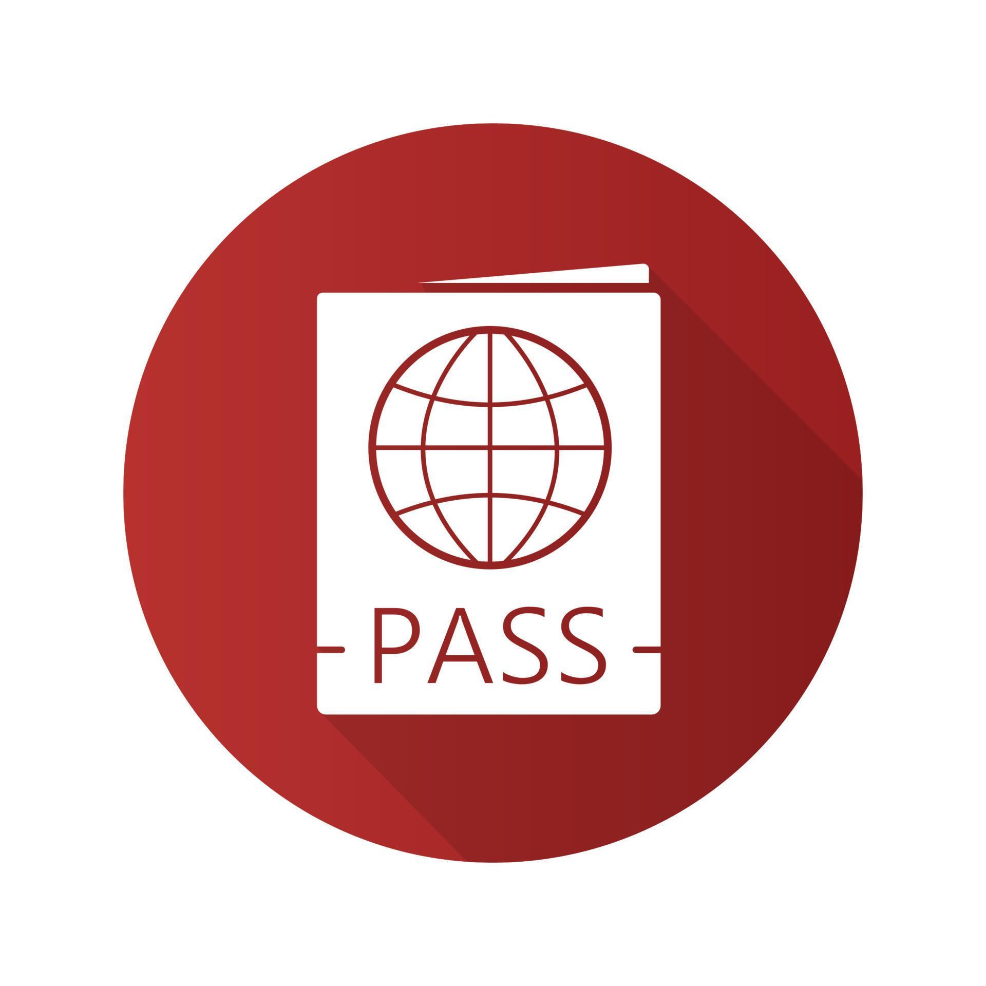 International passport flat design long shadow glyph icon. Pass control
