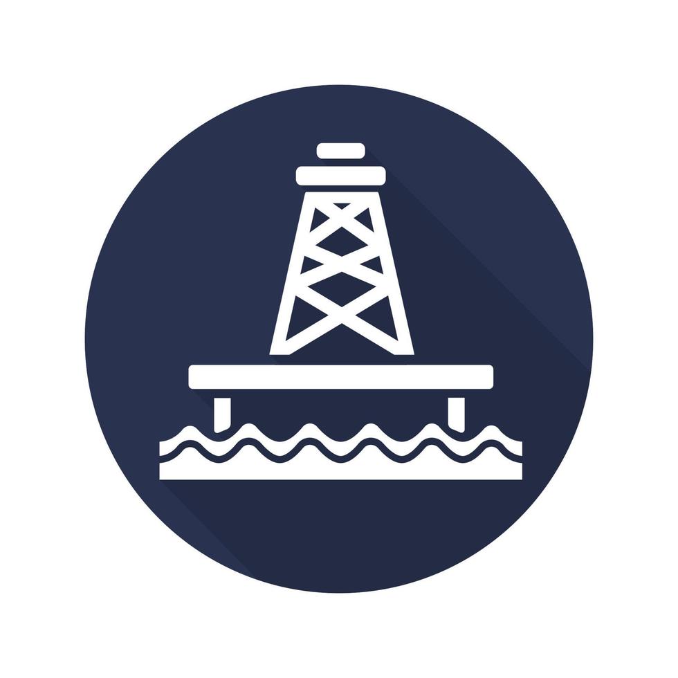 Offshore sea well flat design long shadow glyph icon. Vector silhouette illustration