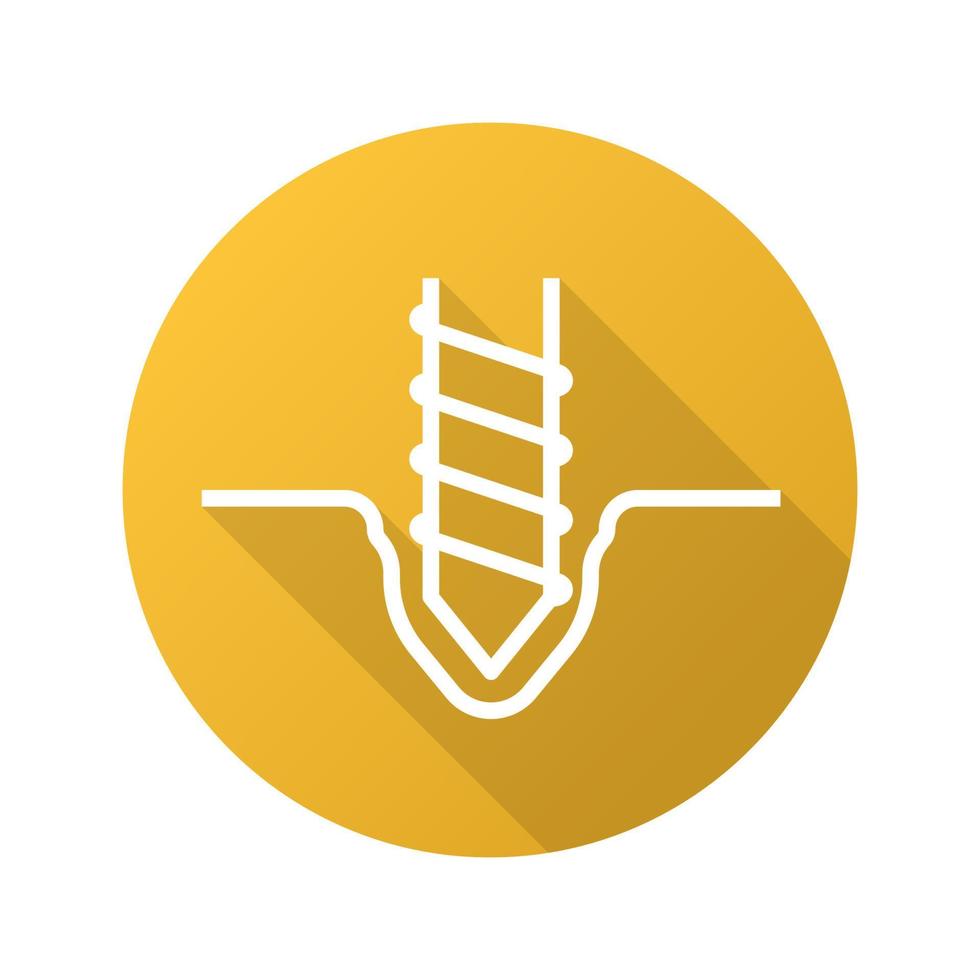 Drilling flat linear long shadow icon. Rotating mining drill bit. Vector outline symbol