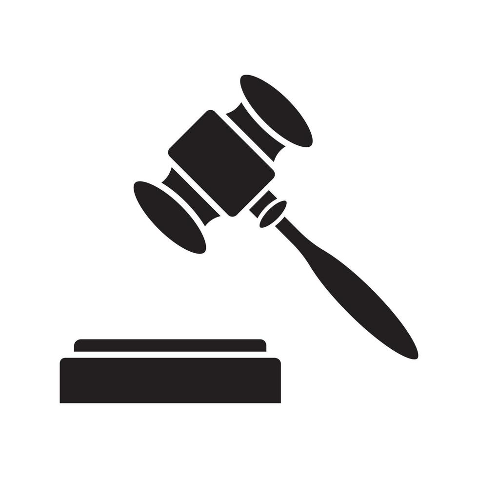 Gavel, court hammer glyph icon. Justice, jurisdiction silhouette symbol. Auction bid. Vendue. Negative space. Vector isolated illustration