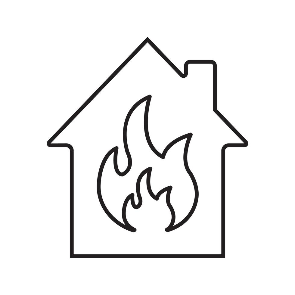 icono lineal de la casa en llamas. Ilustración de línea fina de seguridad contra incendios.Protección del hogar. casa con llama en el interior. sistema de alarma contra incendios. dibujo de contorno aislado vectorial. símbolo de contorno de alarma de incendio vector