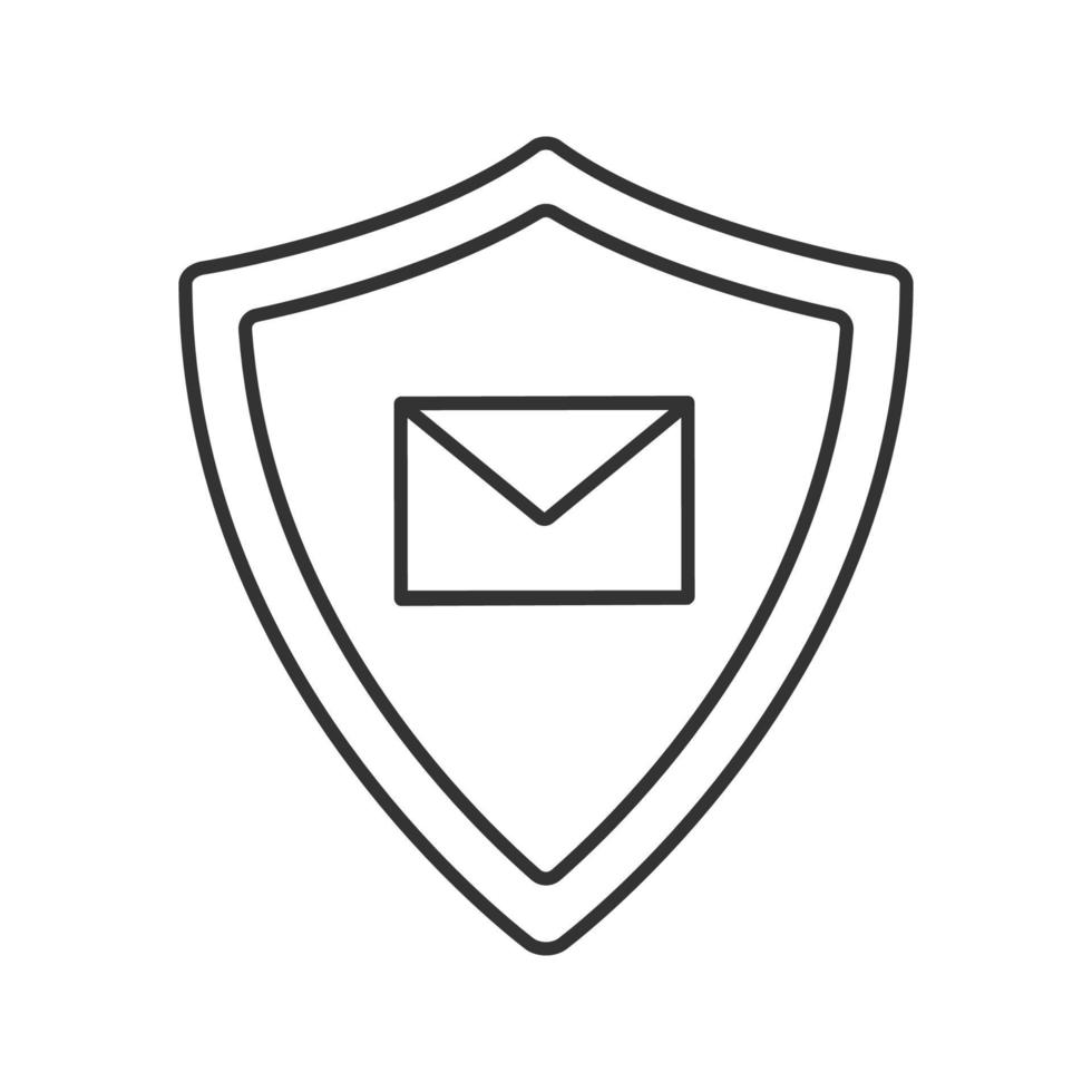 Email security linear icon. Thin line illustration. Sms message inside protection shield. Spam filter protection contour symbol. Vector isolated outline drawing