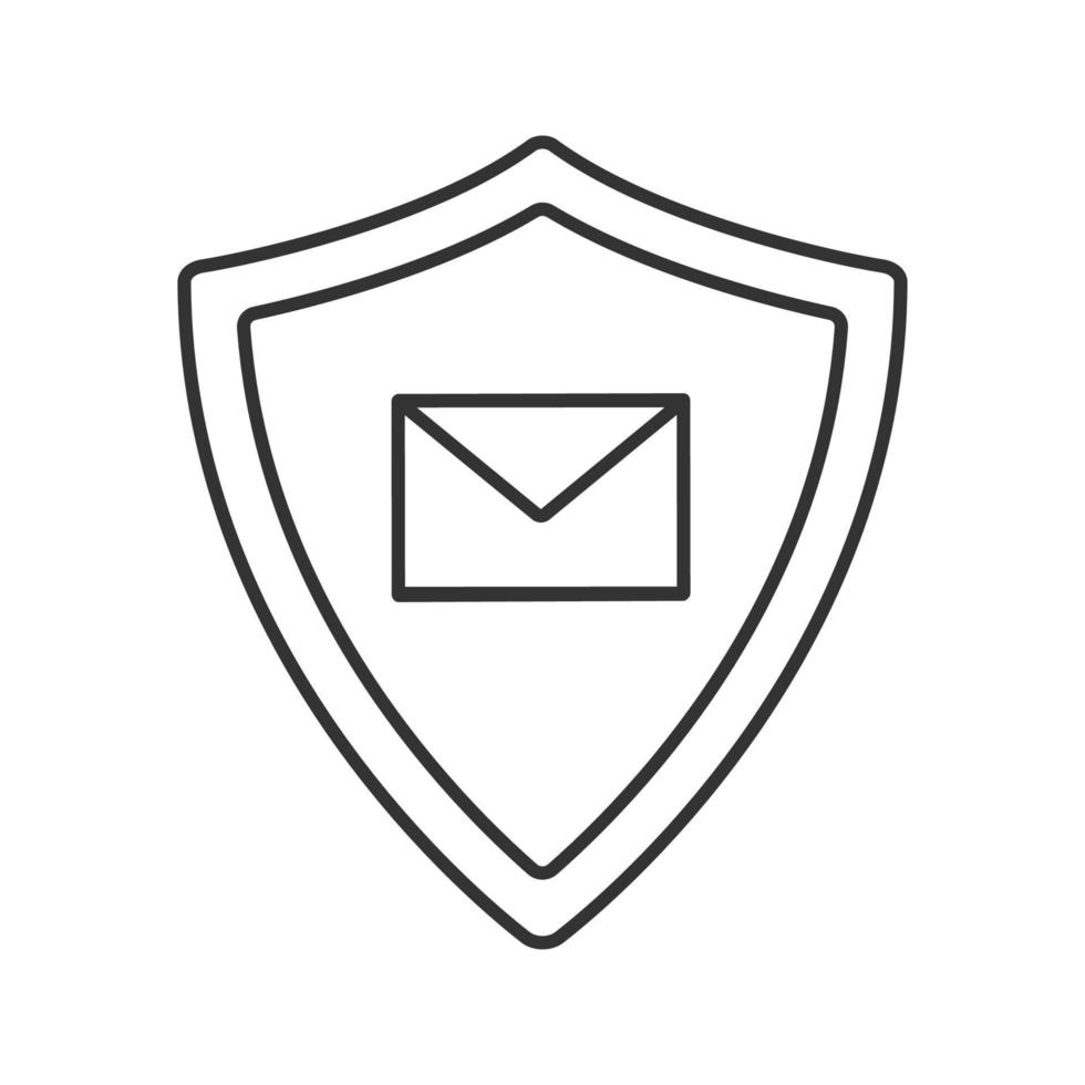 Email security linear icon. Thin line illustration. Sms message inside protection shield. Spam filter protection contour symbol. Vector isolated outline drawing