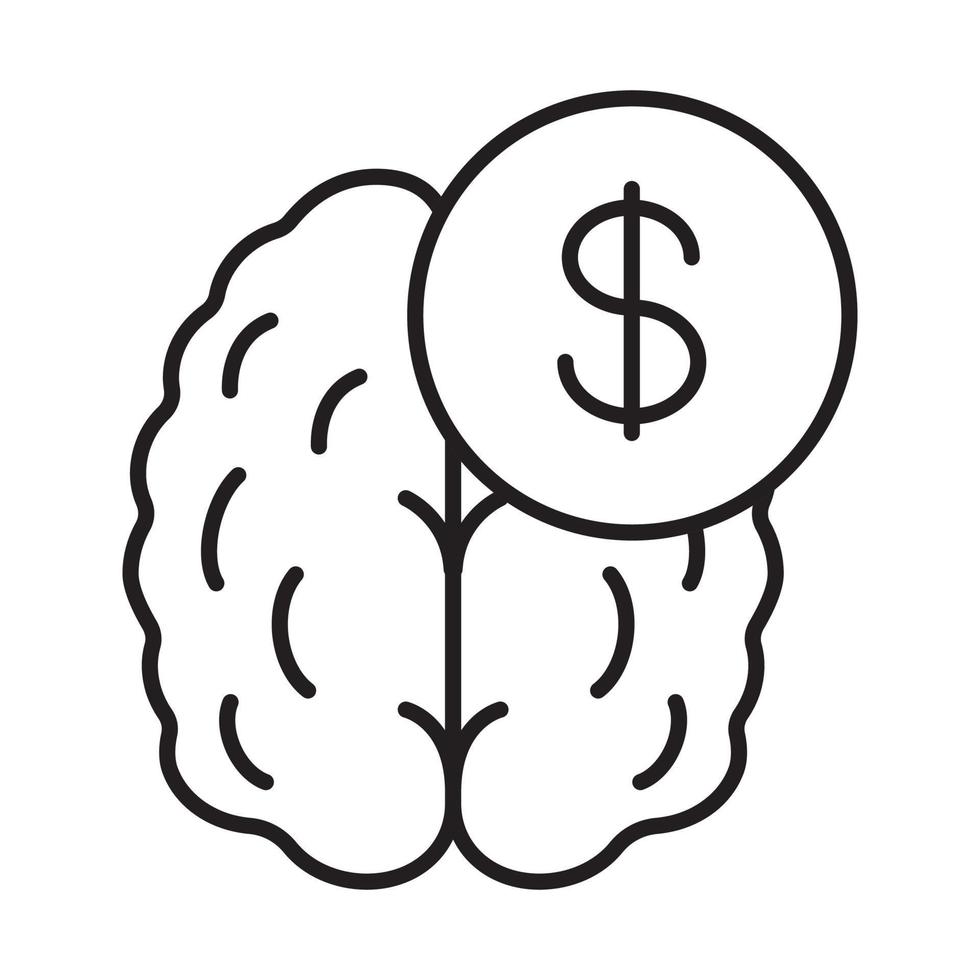 Business mind. Knowledge equal money linear icon. Thin line illustration. Human brain with dollar sign contour symbol. Vector isolated outline drawing