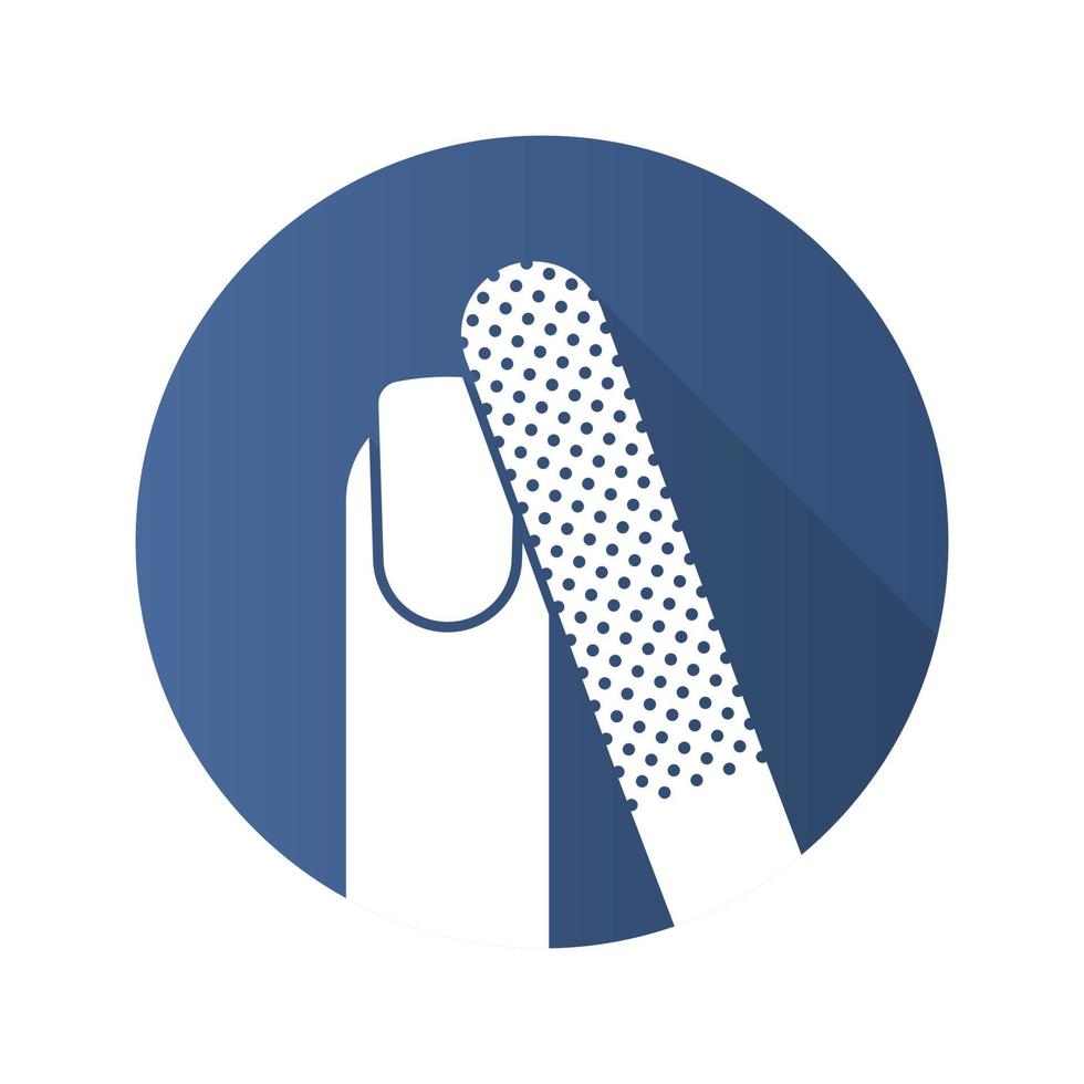 Nail filing flat design long shadow glyph icon. French manicure. Woman's nail with file. Vector silhouette illustration