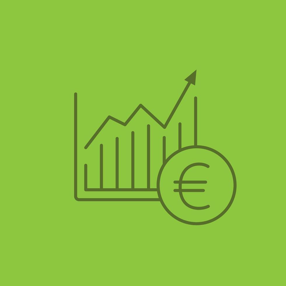 icono lineal de color de gráfico de crecimiento de mercado. diagrama de estadísticas con el símbolo del euro. símbolos de contorno de línea fina sobre fondo de color. ilustración vectorial vector