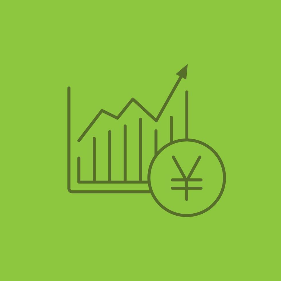 Market growth chart color linear icon. Statistics diagram with yen sign. Thin line outline symbols on color background. Vector illustration