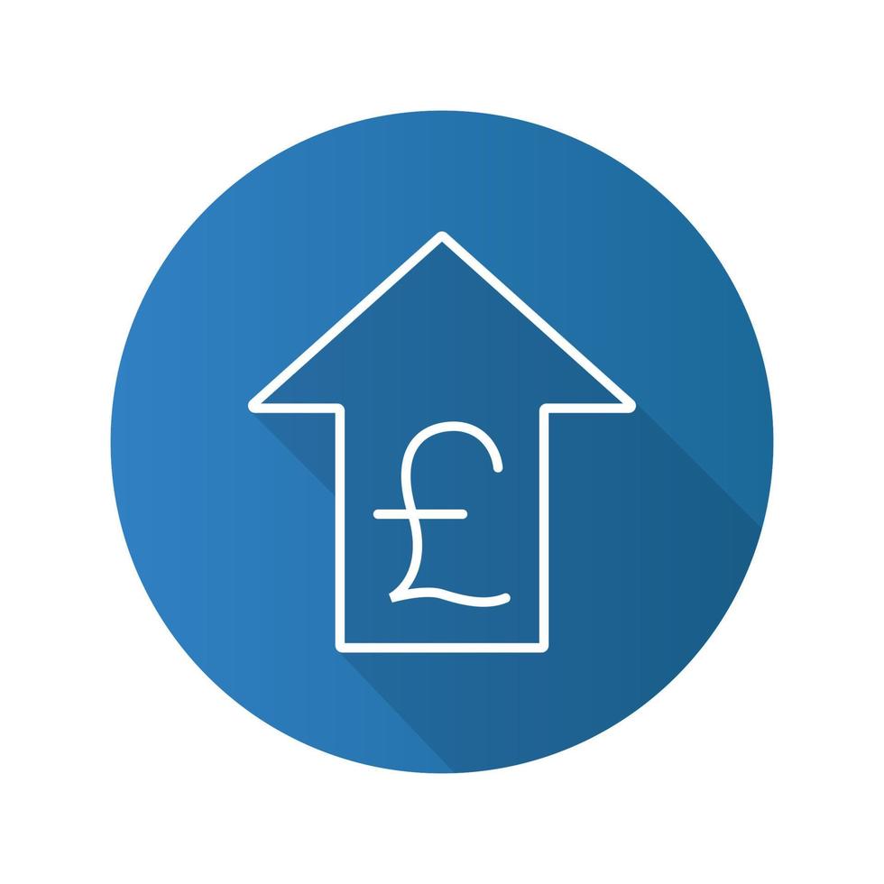 Pound rate rising flat linear long shadow icon. Great Britain pound with up arrow. Vector outline symbol