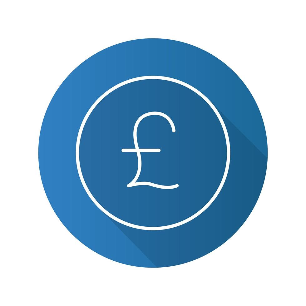 Pound flat linear long shadow icon. Great Britain national currency. Vector outline symbol