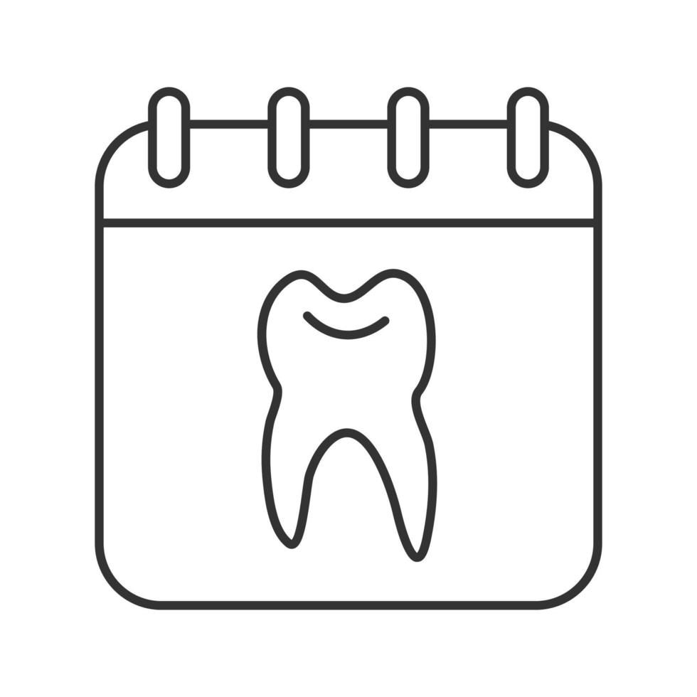 icono lineal del horario de los días de recepción del dentista. Ilustración de línea fina. página de calendario con diente humano dentro del símbolo de contorno. dibujo de contorno aislado vectorial vector