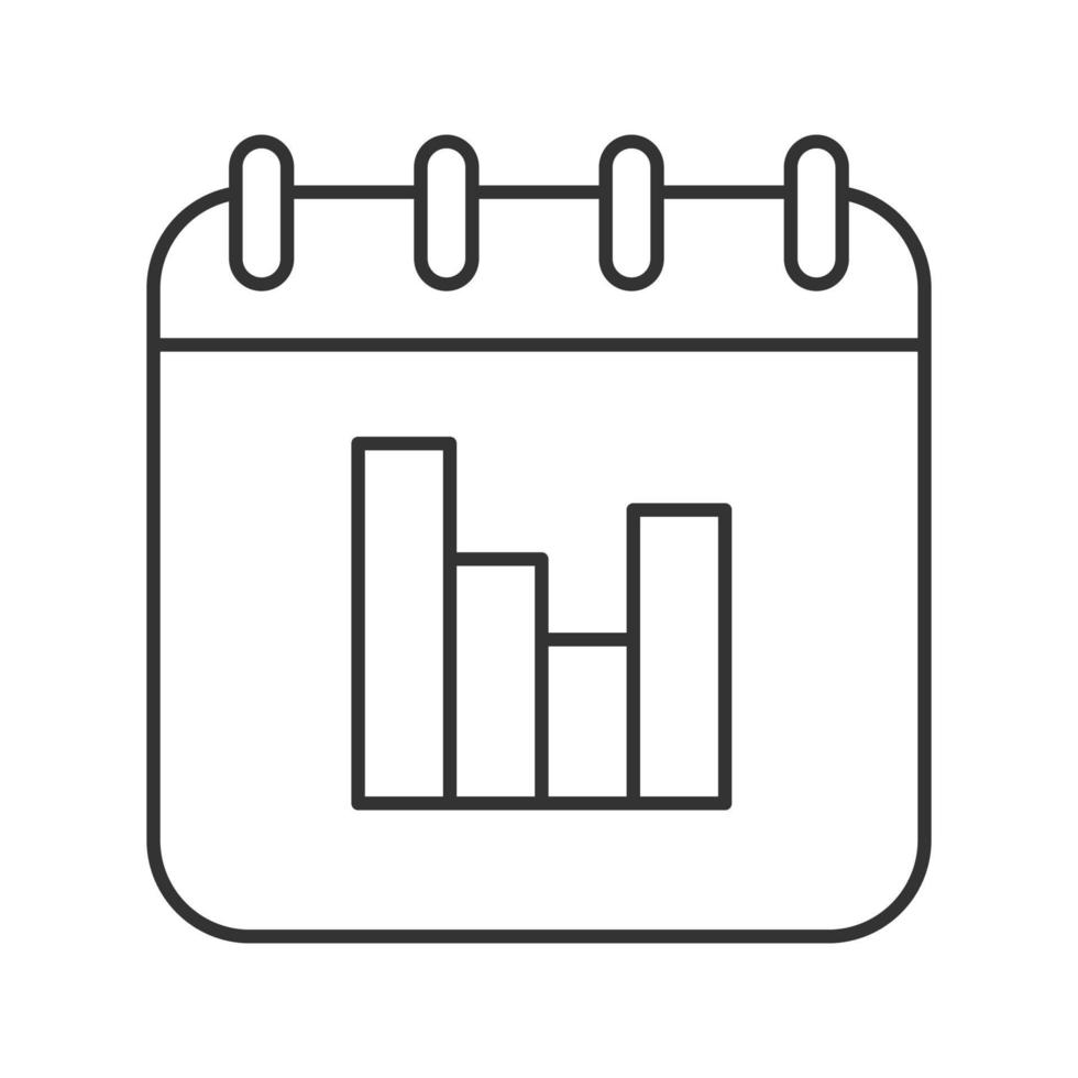 Calendar statistics linear icon. Thin line illustration. Calendar page with stats diagram contour symbol. Vector isolated outline drawing