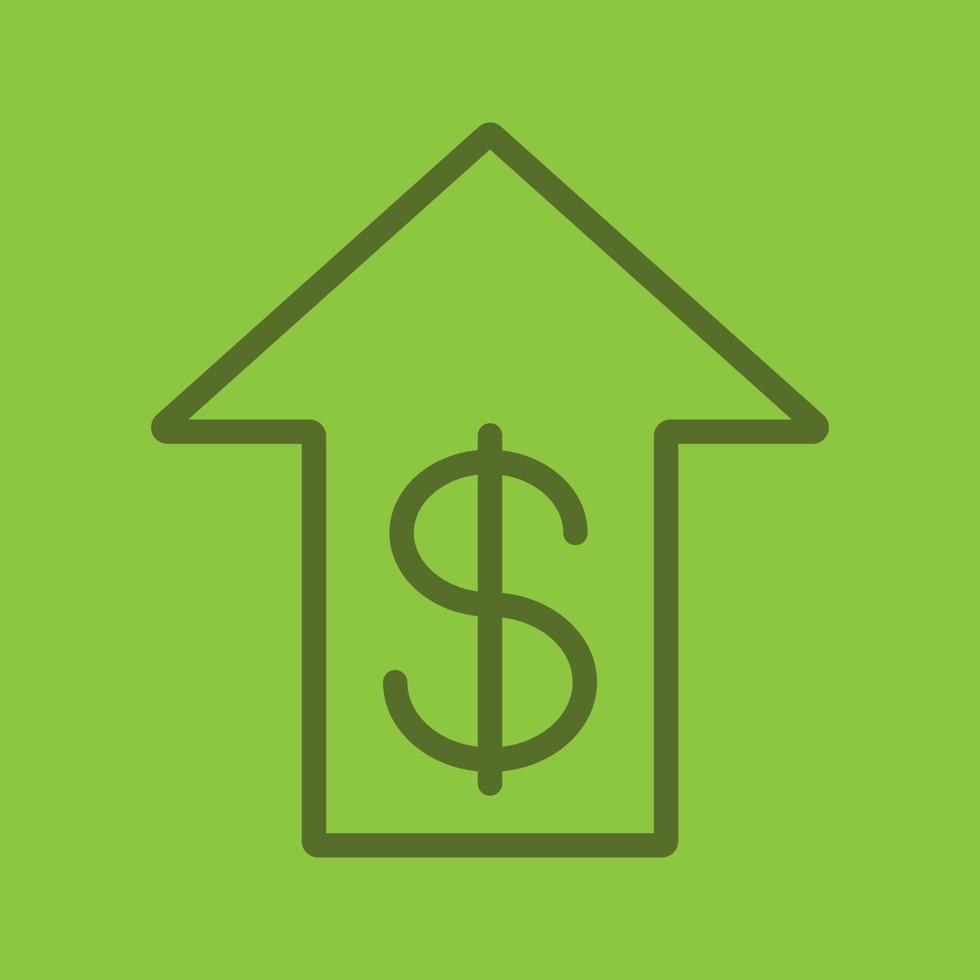 Dollar rate rising color linear icon. US dollar with up arrow. Thick line outline symbols on color background. Vector illustration
