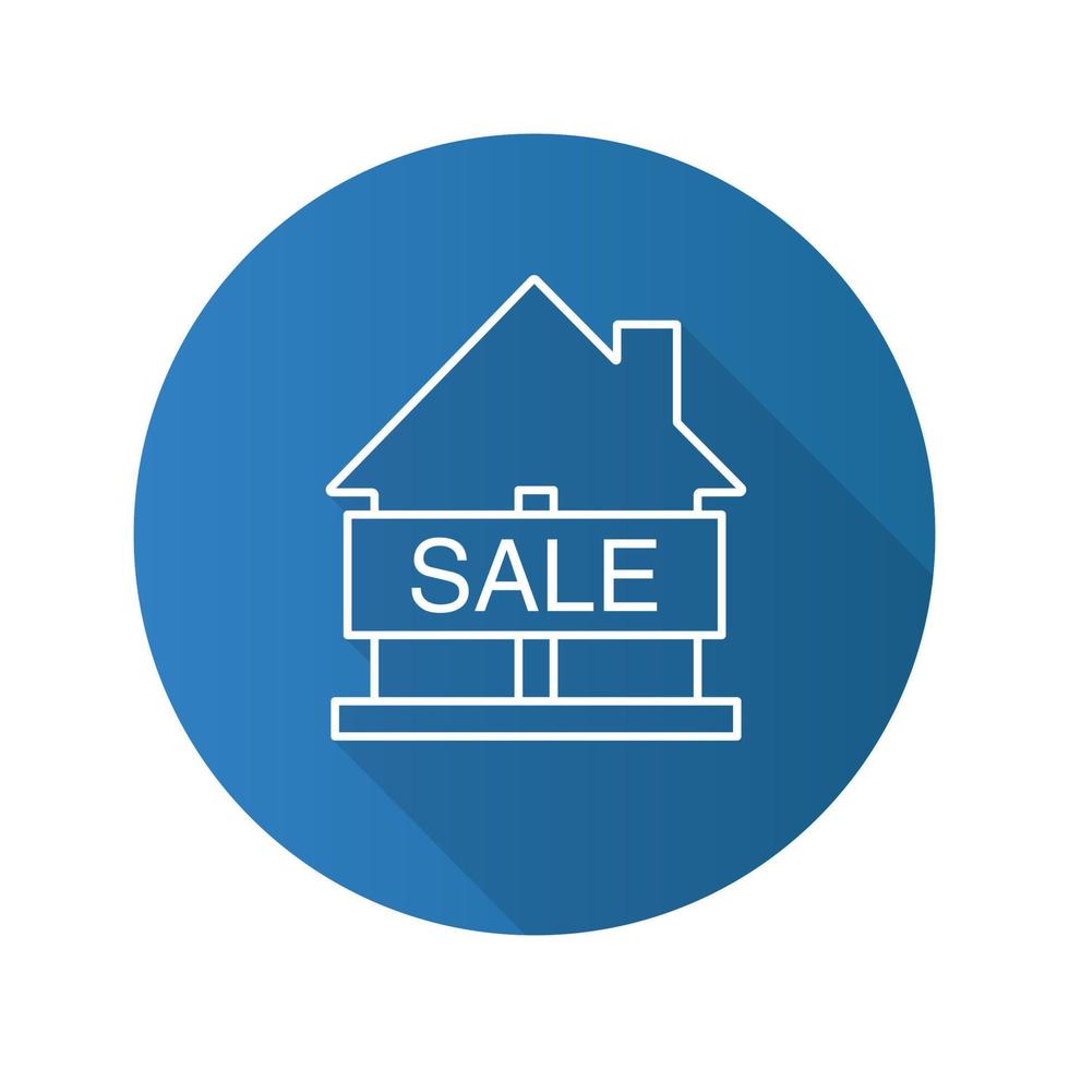 House for sale flat linear long shadow icon. Real estate market. Vector outline symbol