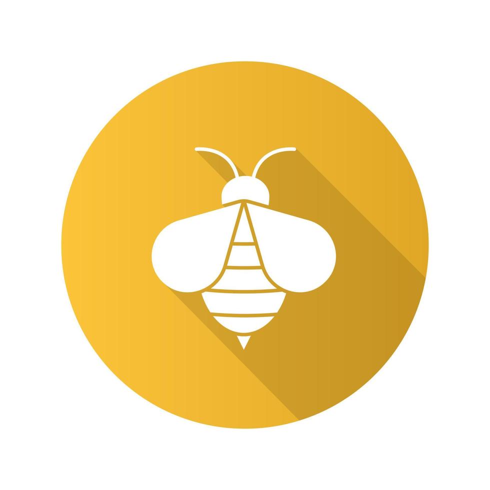 Honey bee flat design long shadow glyph icon. Apiary sign. Wasp. Vector silhouette illustration