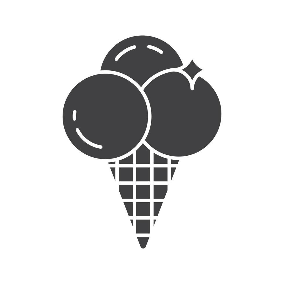 Ice cream glyph icon. Silhouette symbol. Ice cream balls in waffle cone. Negative space. Vector isolated illustration