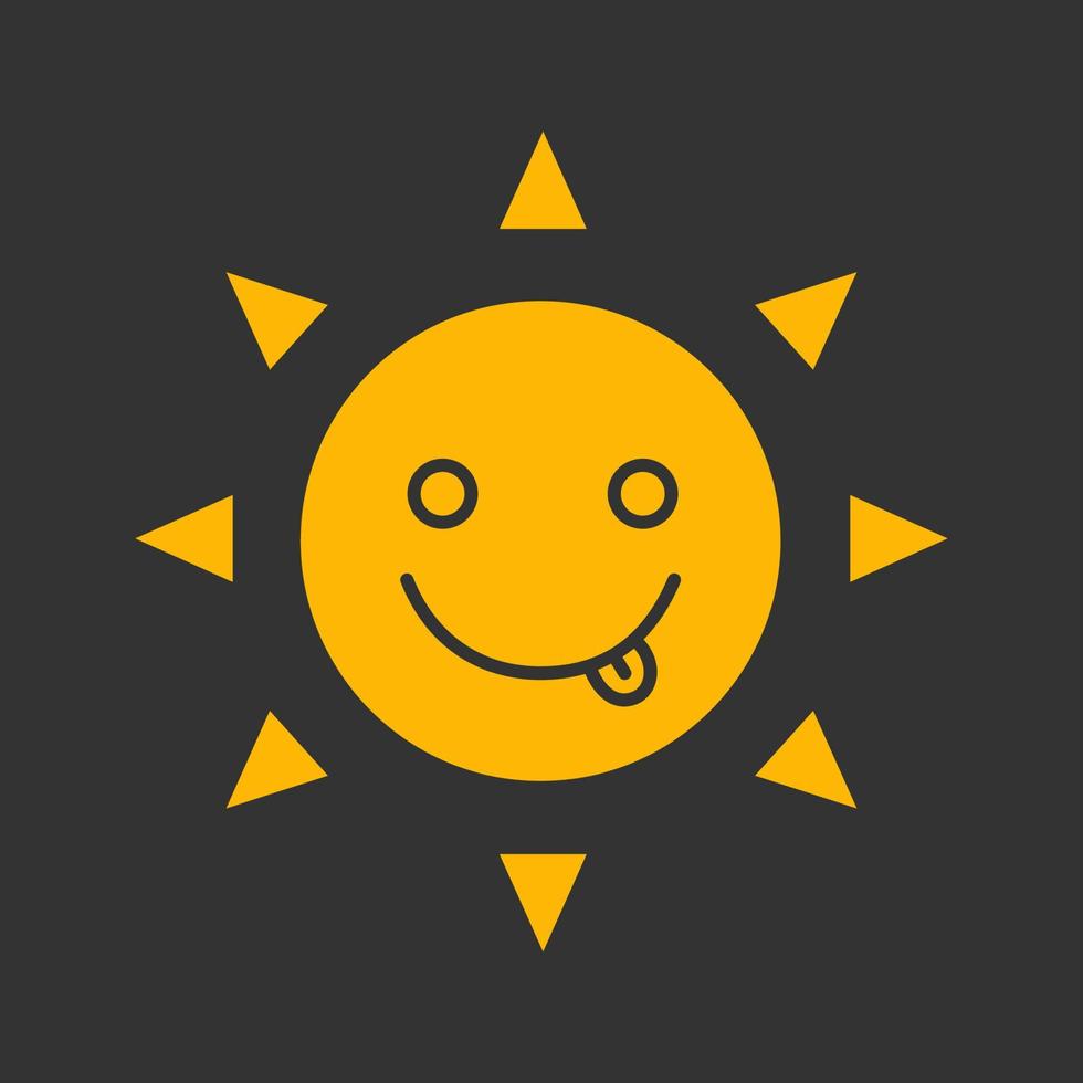 delicioso icono de color de glifo de sonrisa de sol. emoticon tonto, tonto y tonto del sol. símbolo de silueta sobre fondo negro. espacio negativo. ilustración vectorial vector