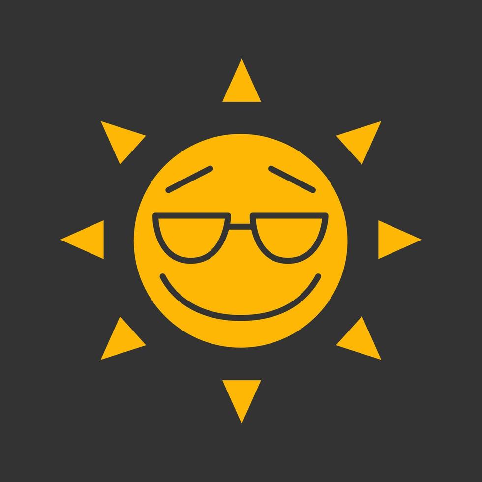 Cool sun smile glyph color icon. Summertime. Good mood emoticon. Silhouette symbol on black background. Negative space. Vector illustration