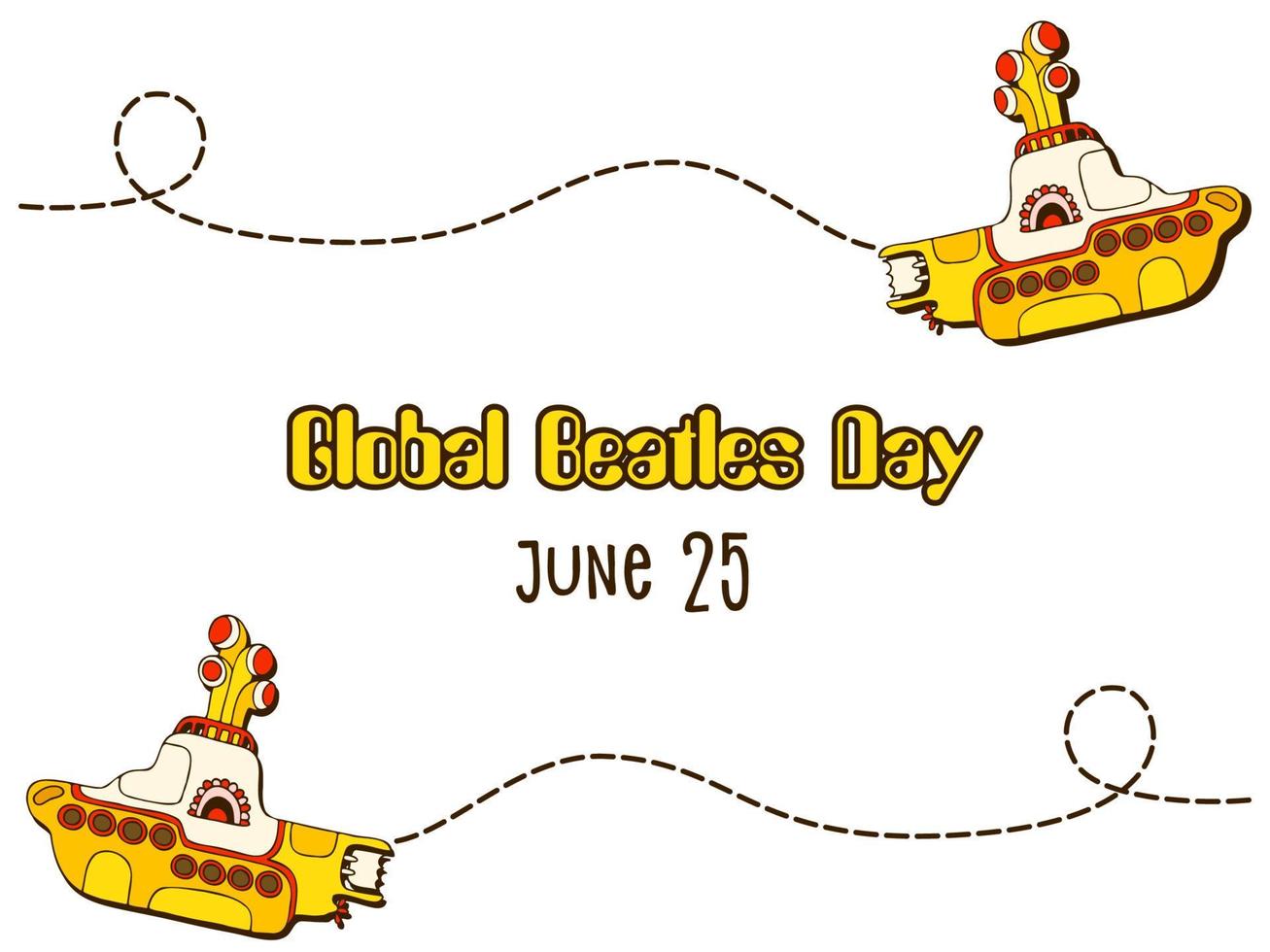 Yellow submarine in doodle style. Hand drawn logo. Global Beatles Day - June 25. vector