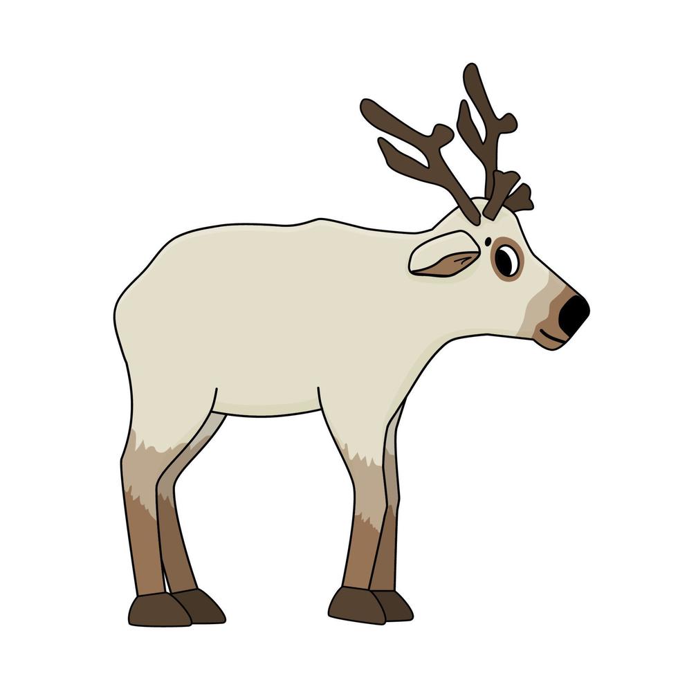 Vector outline cartoon single illustration of Reindeer Caribou. Doodle isolated Animal from Iceland on white background. Side view