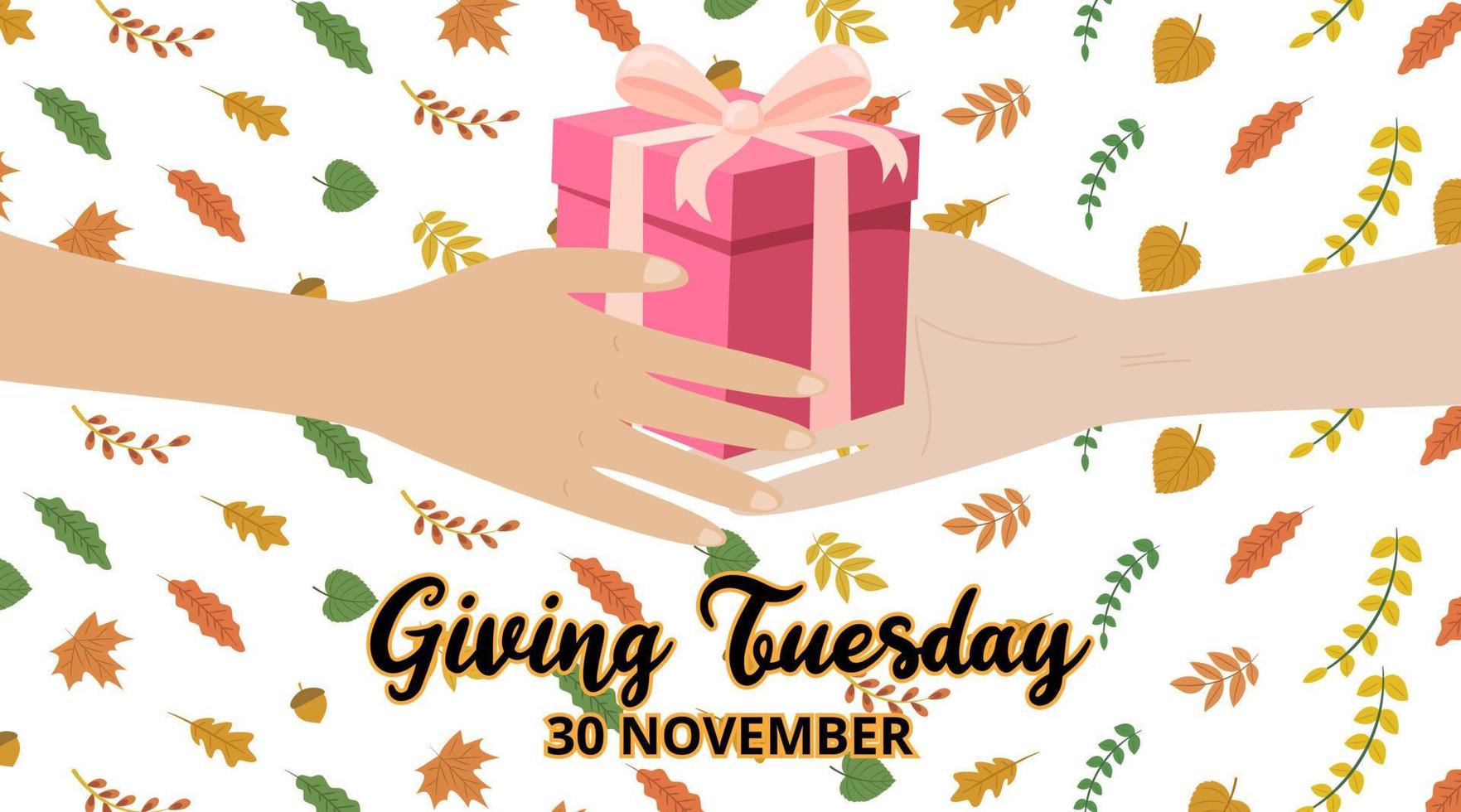 Giving Tuesday background design with a hand giving a gift to another hand illustration vector