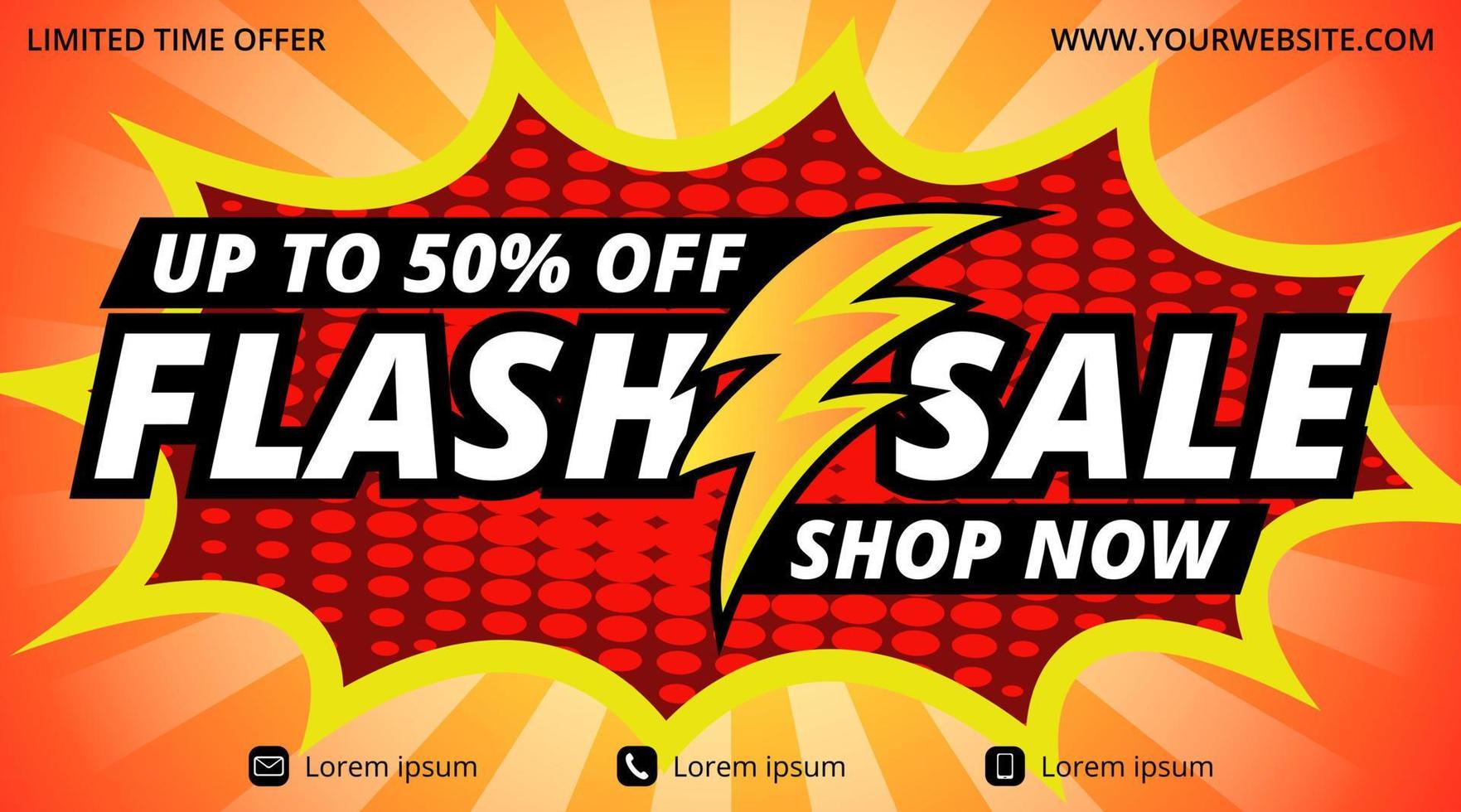 Flash sale banner with lightning strike illustration vector