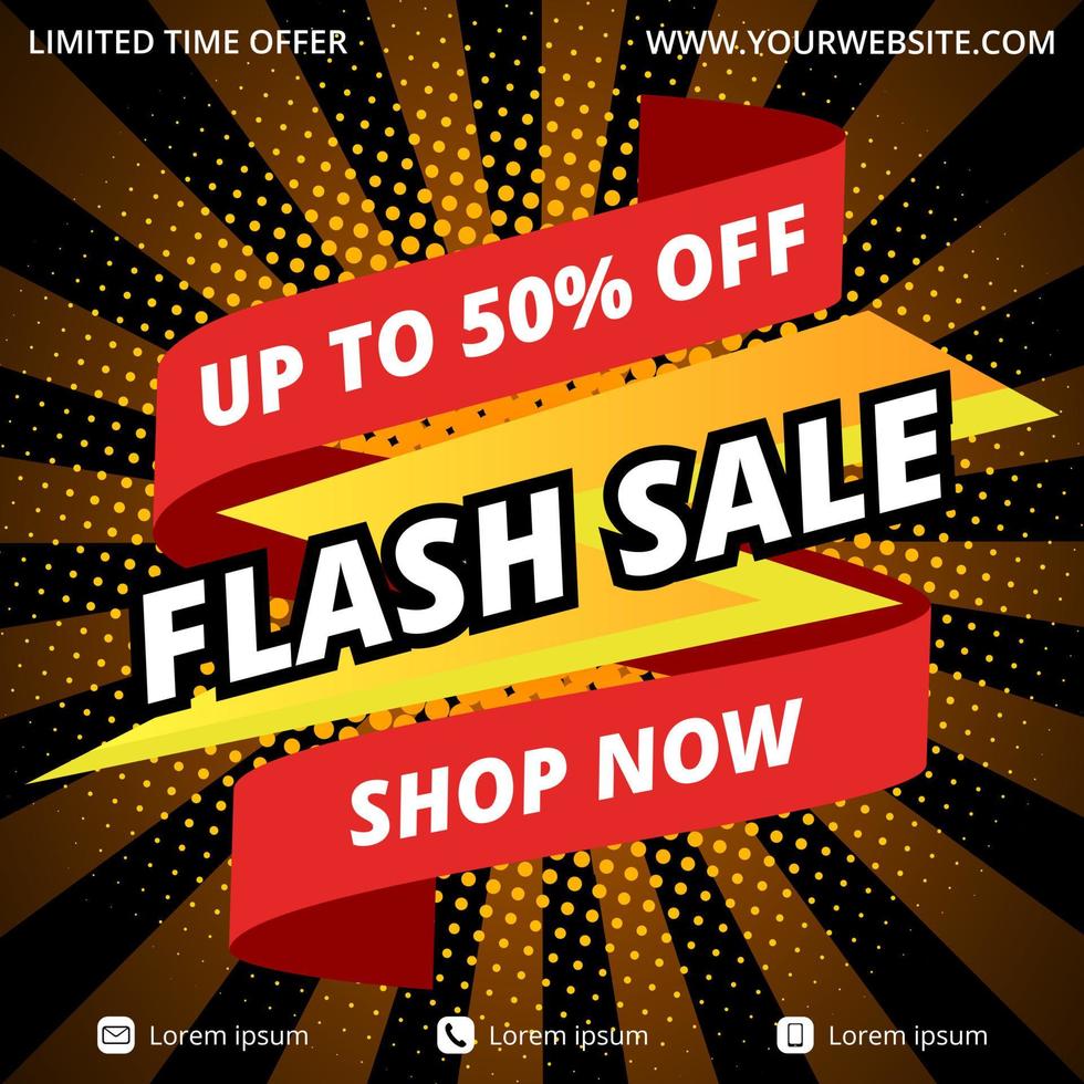 Flash sale banner with a lightning strike and ribbon illustration vector