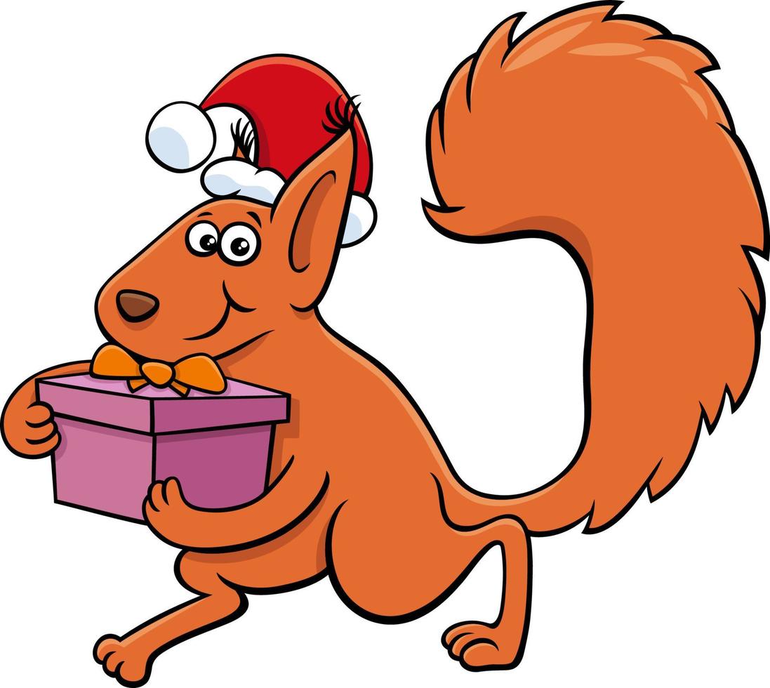 cartoon squirrel animal character with gift on Christmas time vector