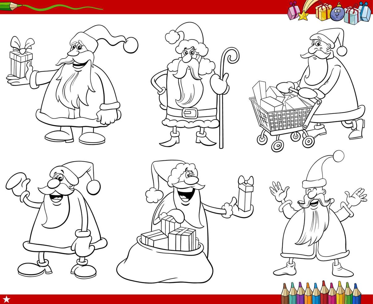 Navidad dibujos animados humorísticos establecer página de libro para colorear vector