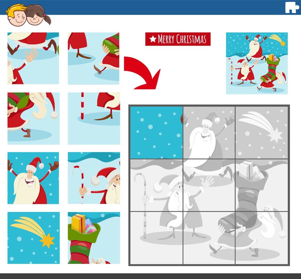 jigsaw puzzle game with Christmas holiday characters vector