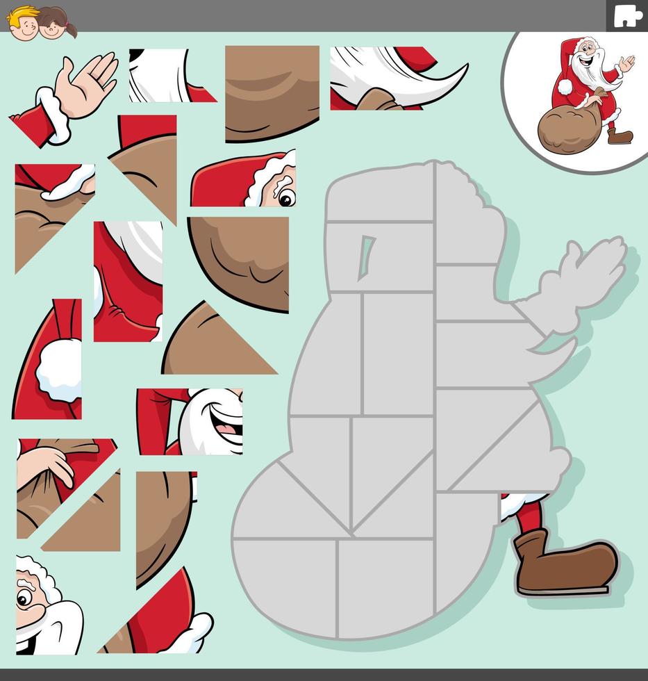 jigsaw puzzle game with cartoon Santa Claus character vector