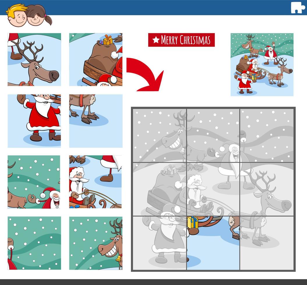 jigsaw puzzle game for kids with Christmas holiday characters vector