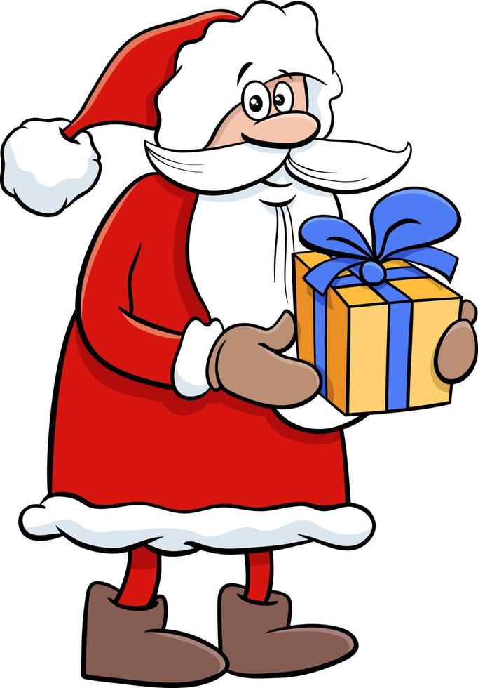 cartoon Santa Claus character with present on Christmas time vector