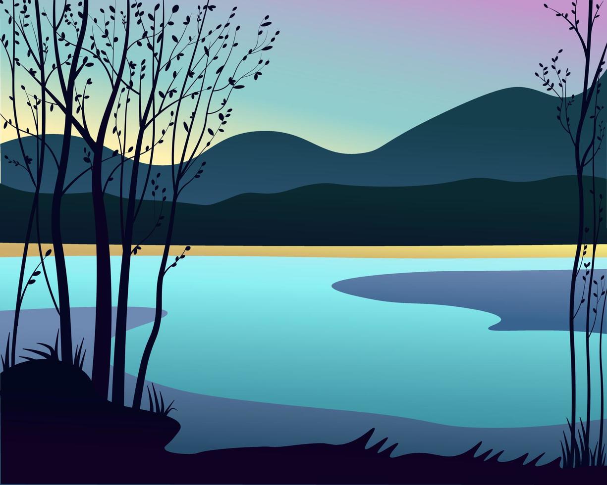 paisaje en vector, agua y árboles. vector