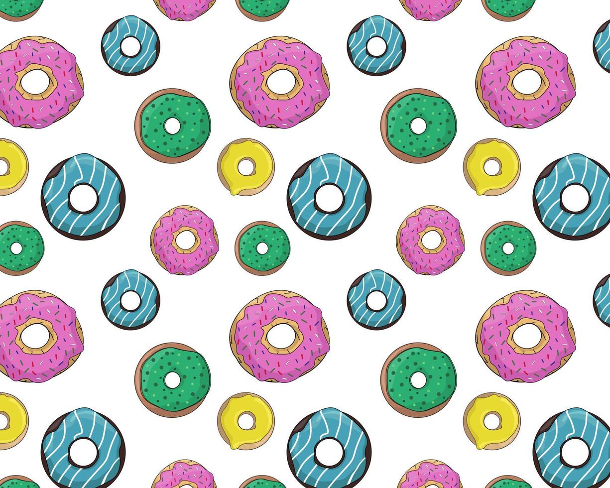 Sweet colored donuts pattern, vector graphics