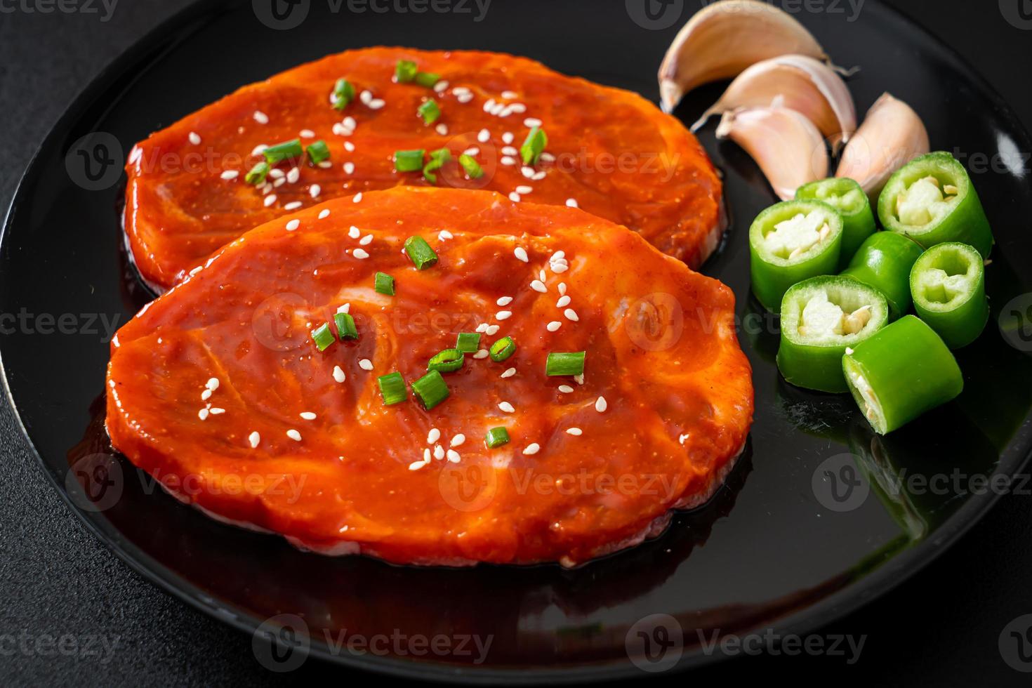 pork Korean marinated or fresh pork raw marinated with Korean spicy paste photo