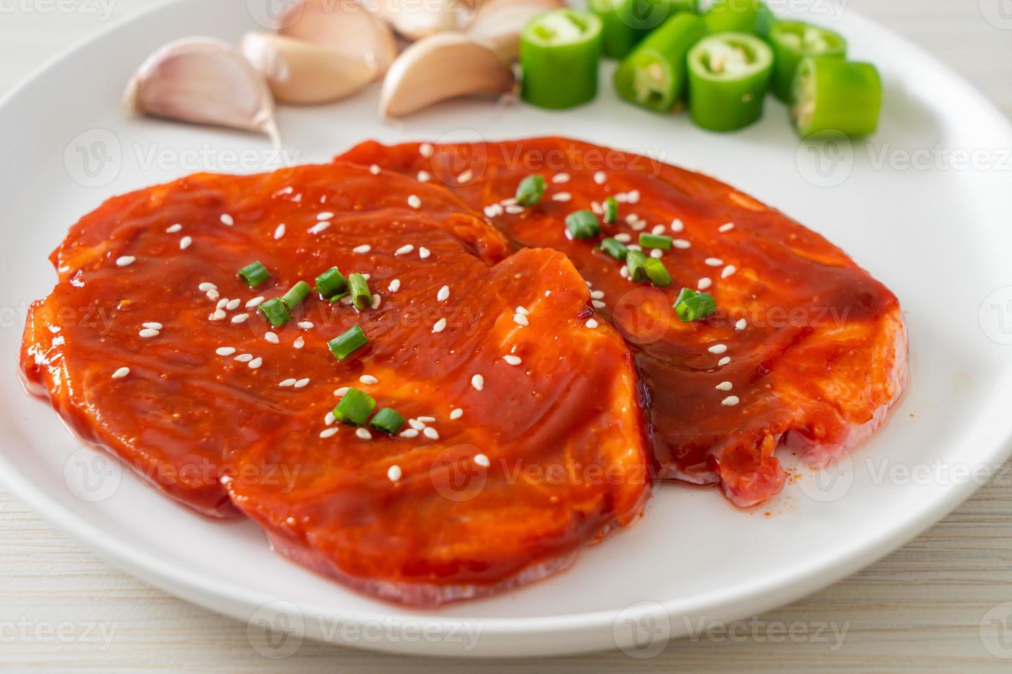 pork Korean marinated or fresh pork raw marinated with Korean spicy paste photo