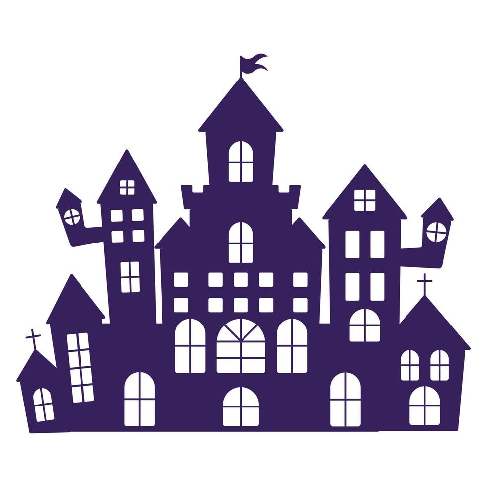 Halloween silhouettes of a medieval haunted castle. vector