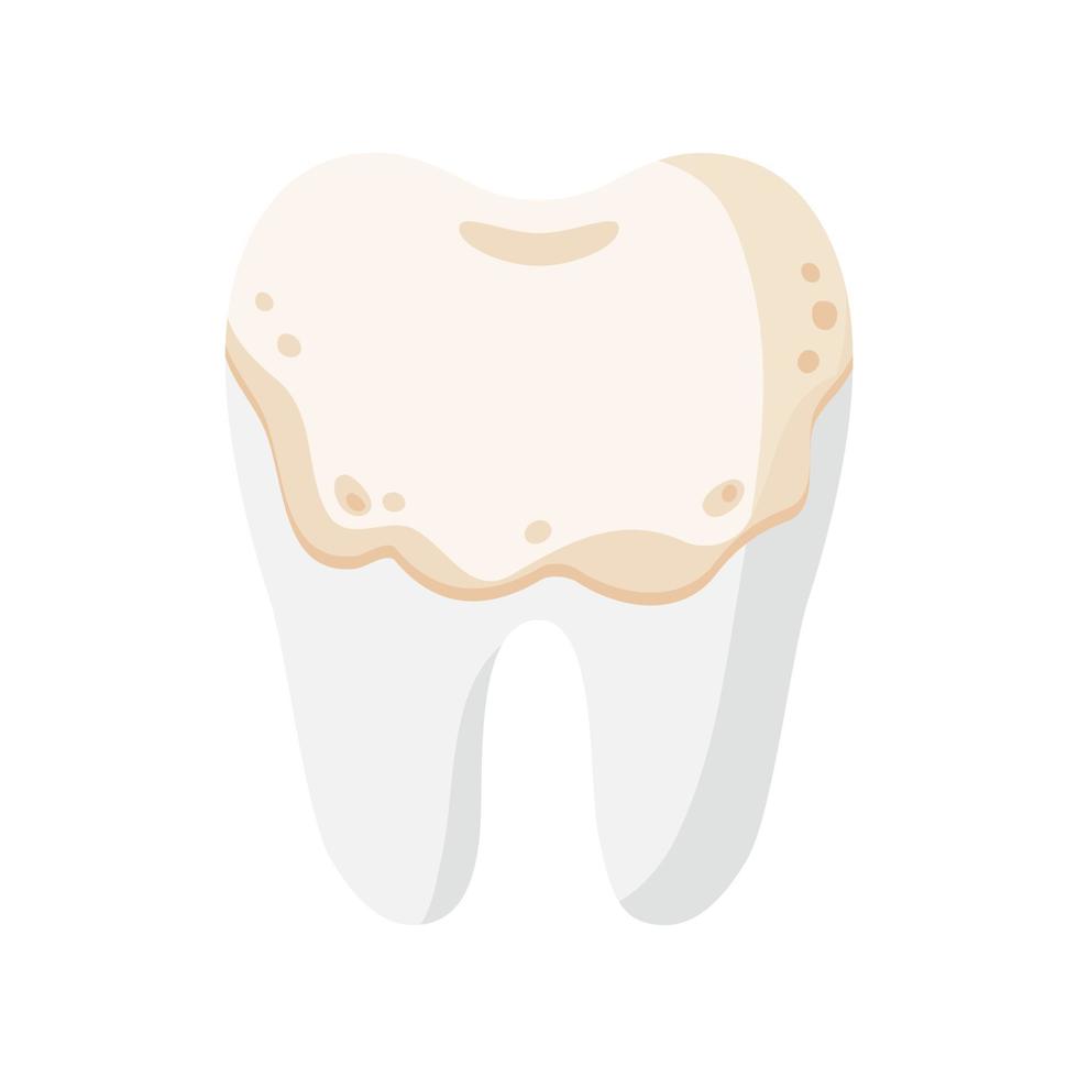 Vector cartoon tooth with dental yellow plaque disease.