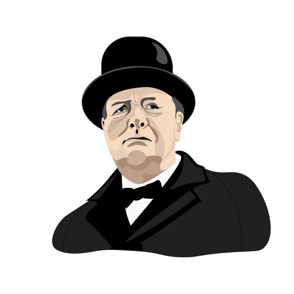 Vector portrait of Winston Churchill wearing a hat