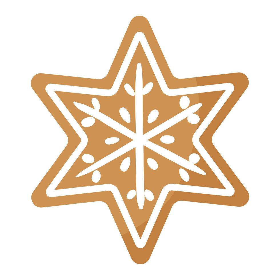 pan de jengibre estrella festivo de Navidad cubierto con glaseado blanco. vector