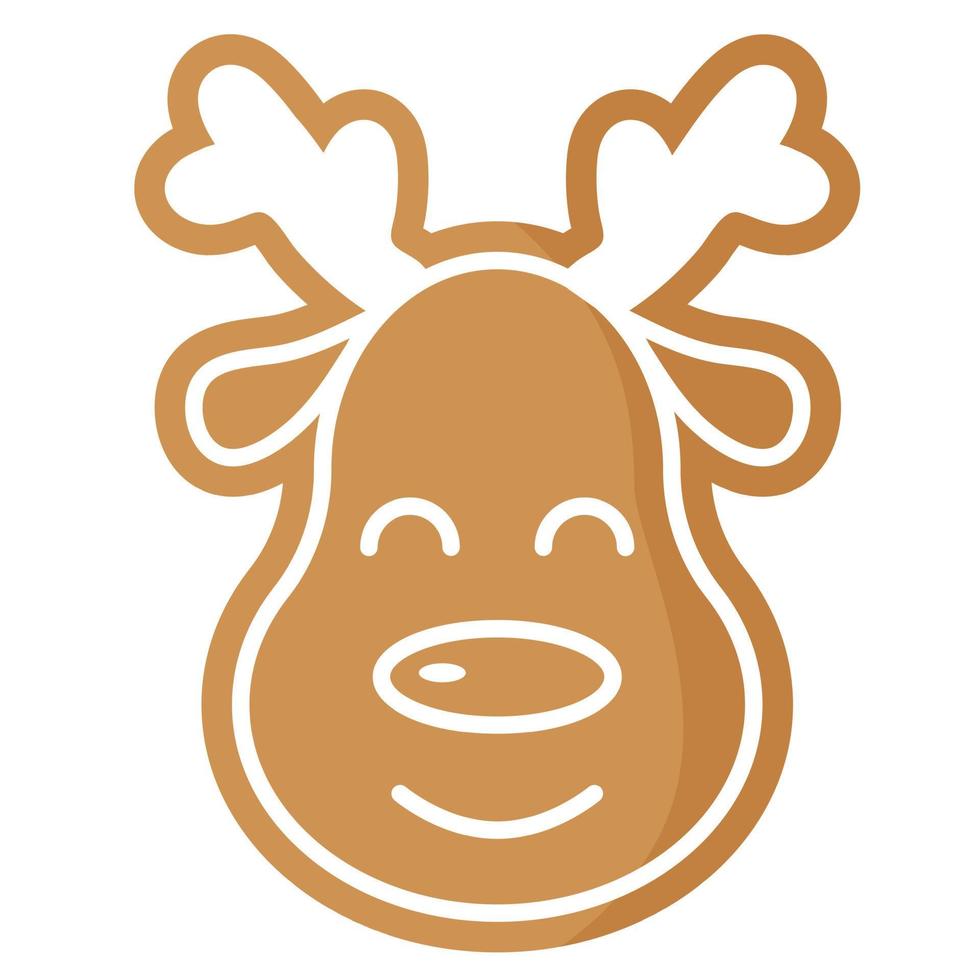 Christmas festive deer gingerbread cookie covered by white icing. vector