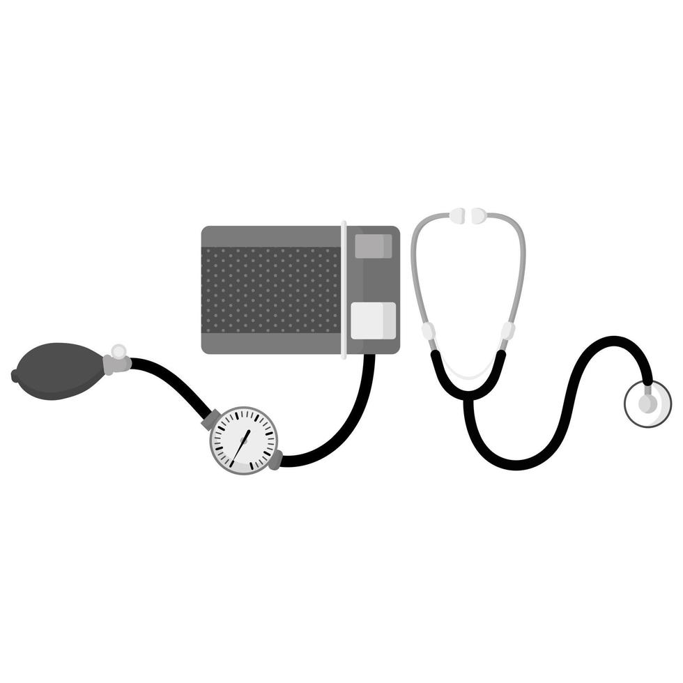 Manual Sphygmomanometer with a stethoscope for measuring blood pressure. vector