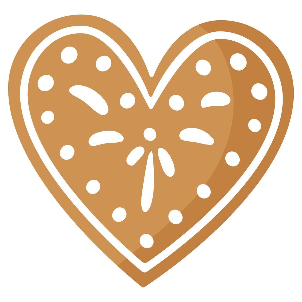 Galleta de jengibre de corazón festivo navideño cubierta con glaseado blanco. vector